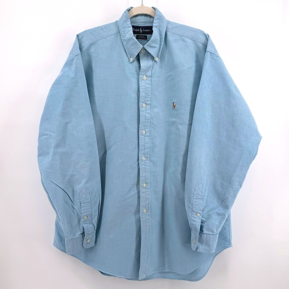 Ralph Lauren Button Down Mens Large Blue Blake Cotton Oxford Long Sleeve Shirt